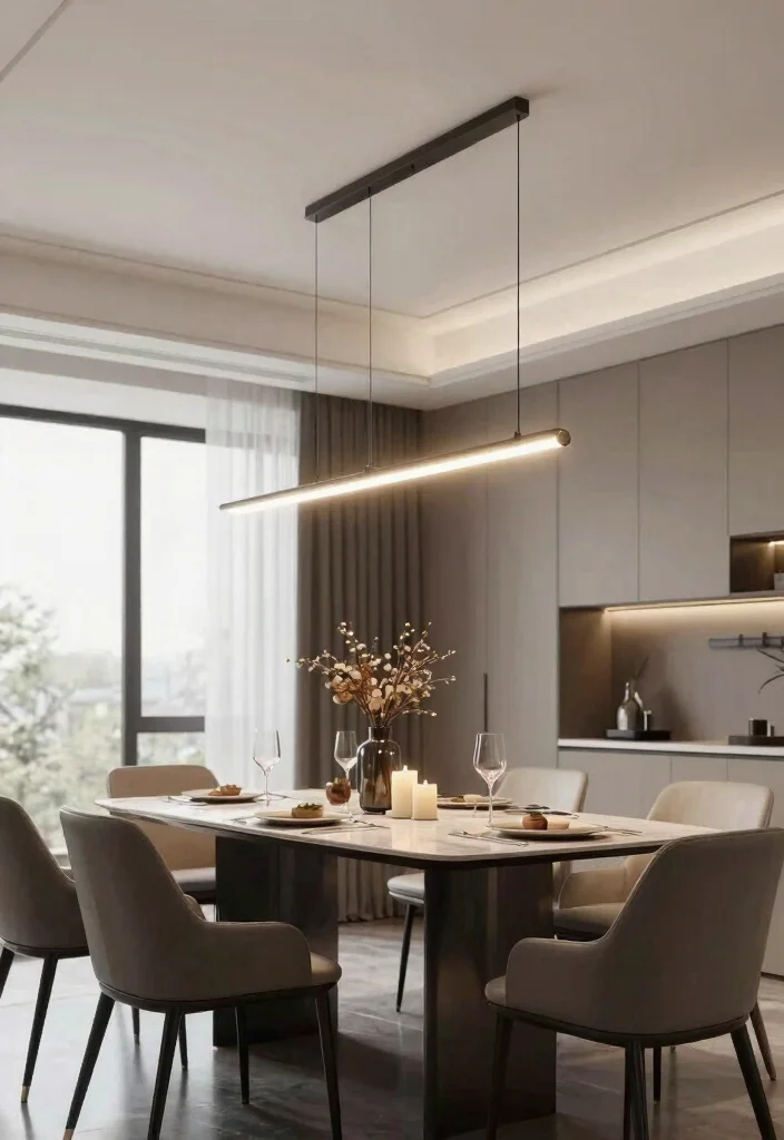 12 Pendant Lamp Living Room Ideas That Work With Low Ceilings - 10. Sleek Linear Designs 1