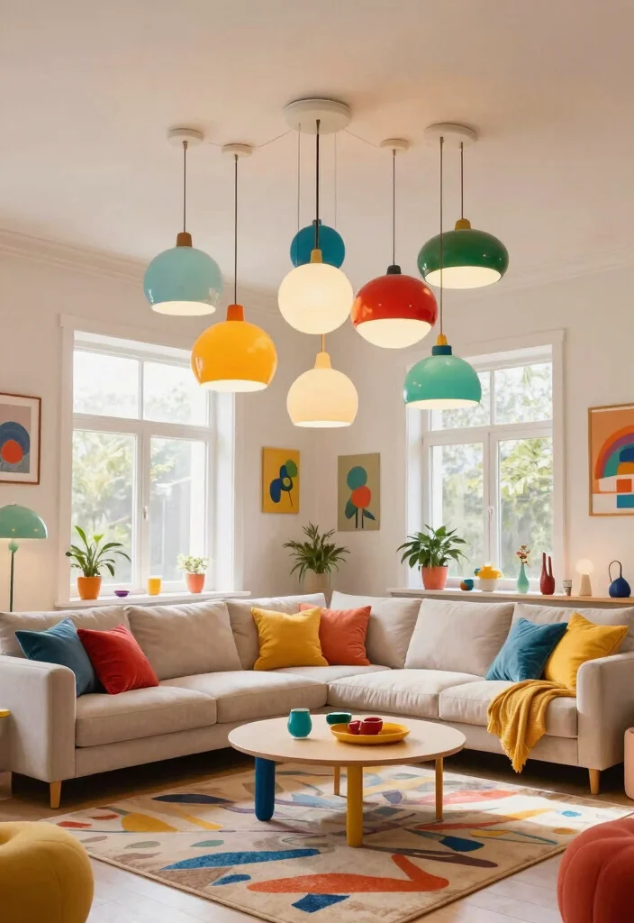 12 Pendant Lamp Living Room Ideas That Work With Low Ceilings - 11. Fun Multi-Pendant Arrangements 1