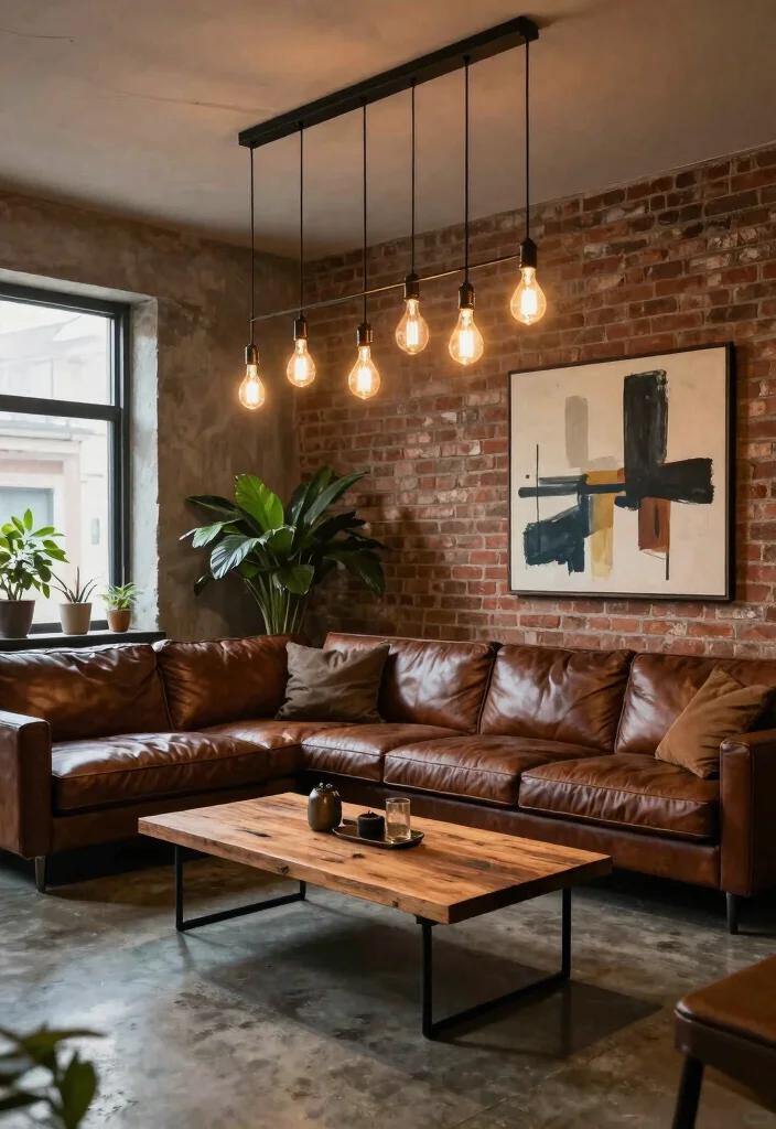 12 Pendant Lamp Living Room Ideas That Work With Low Ceilings - 5. Industrial Edison System 1