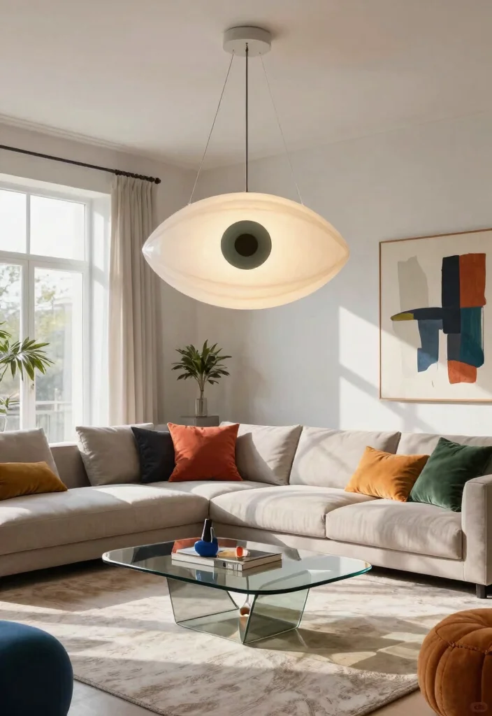 12 Pendant Lamp Living Room Ideas That Work With Low Ceilings - 8. Artistic Sculptural Lights 1