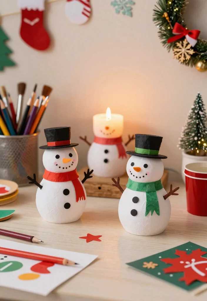 12 Snowman Candle Holder Ideas That Don't Melt or Tip Over 11 12 Snowman Candle Holder Ideas That Don't Melt or Tip Over - 11. Snowman Paper Mache Holders 1