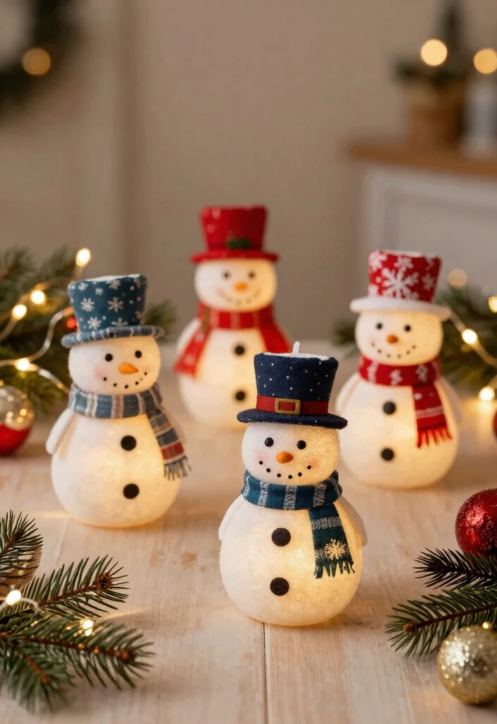 12 Snowman Candle Holder Ideas That Don't Melt or Tip Over 4 12 Snowman Candle Holder Ideas That Don't Melt or Tip Over - 4. Fabric Wrapped Snowman Holders 1