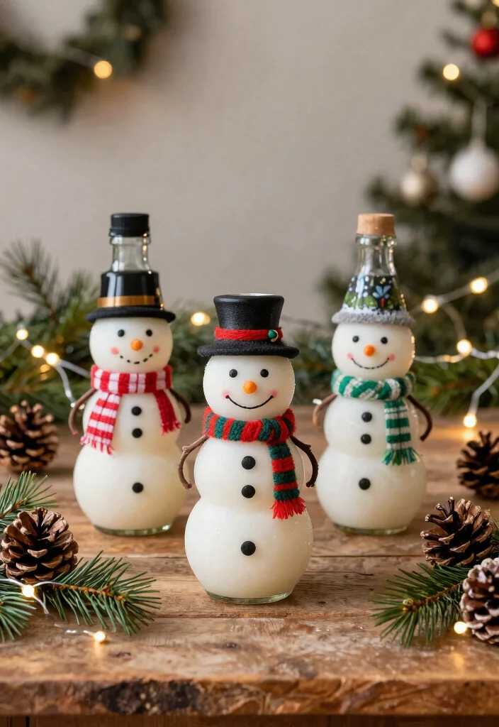 12 Snowman Candle Holder Ideas That Don't Melt or Tip Over 6 12 Snowman Candle Holder Ideas That Don't Melt or Tip Over - 6. Recycled Bottle Snowman Holders 1