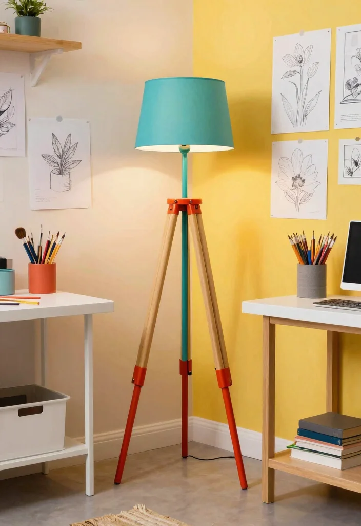 12 Tripod Floor Lamp Ideas That Brighten Dark Corners Stylishly - 6. Colorful Retro Tripod Lamp 1
