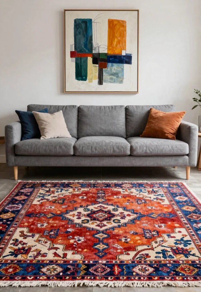 14 Area Rug for Grey Couch Picks That Add Warmth Without Clashing 11 14 Area Rug for Grey Couch Picks That Add Warmth Without Clashing - 11. Artistic Hand-Woven Rug 1