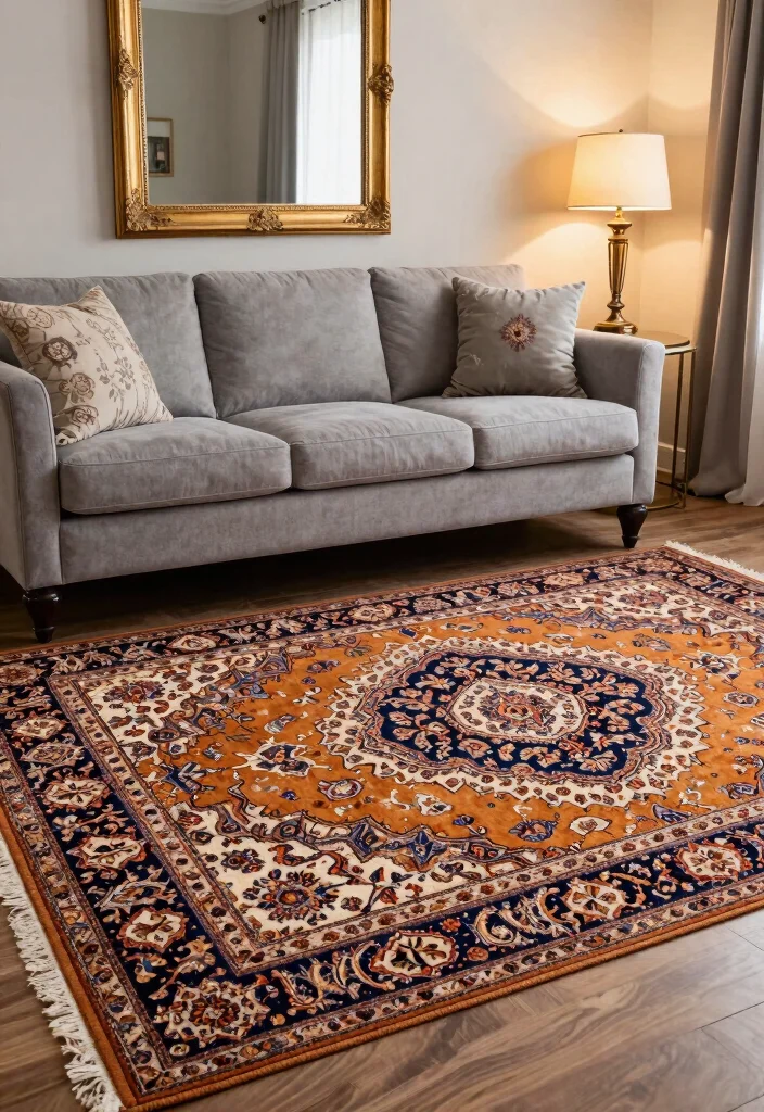 14 Area Rug for Grey Couch Picks That Add Warmth Without Clashing 4 14 Area Rug for Grey Couch Picks That Add Warmth Without Clashing - 4. Vintage-Inspired Persian Rug 1