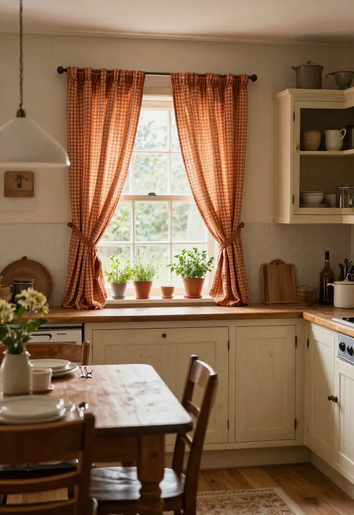 14 Burnt Orange Curtains That Warm Up Neutral Rooms Instantly 1 14 Burnt Orange Curtains That Warm Up Neutral Rooms Instantly - 1. Rustic Charm with Checked Patterns 1