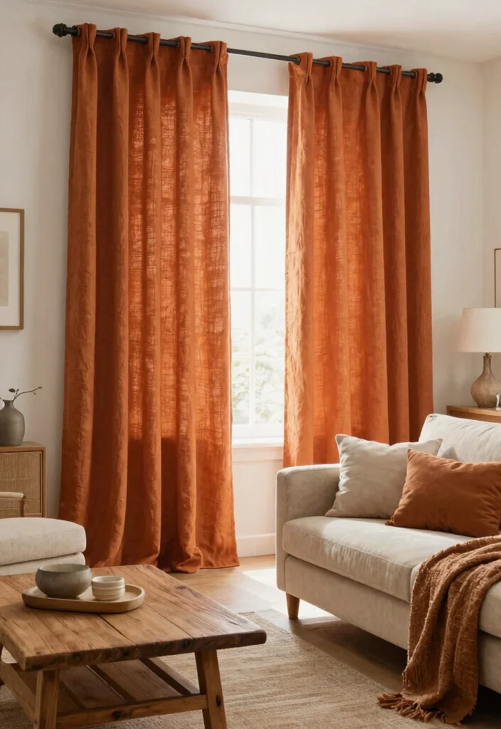 14 Burnt Orange Curtains That Warm Up Neutral Rooms Instantly 10 14 Burnt Orange Curtains That Warm Up Neutral Rooms Instantly - 10. Textured Linen for Casual Elegance 1
