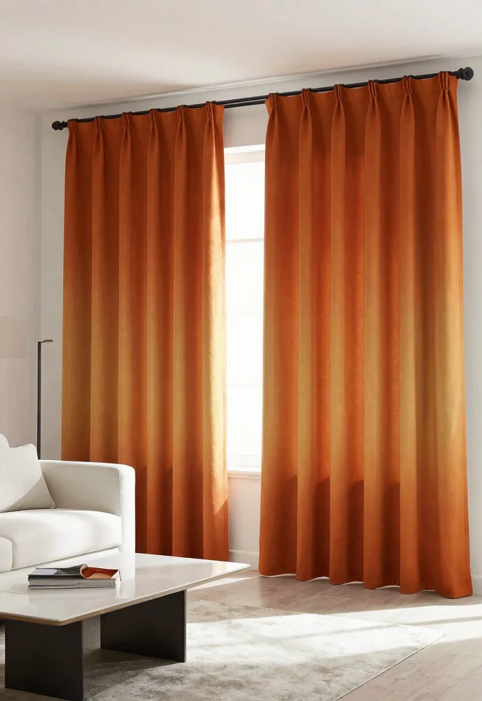14 Burnt Orange Curtains That Warm Up Neutral Rooms Instantly 11 14 Burnt Orange Curtains That Warm Up Neutral Rooms Instantly - 11. Bold Ombre Designs 1