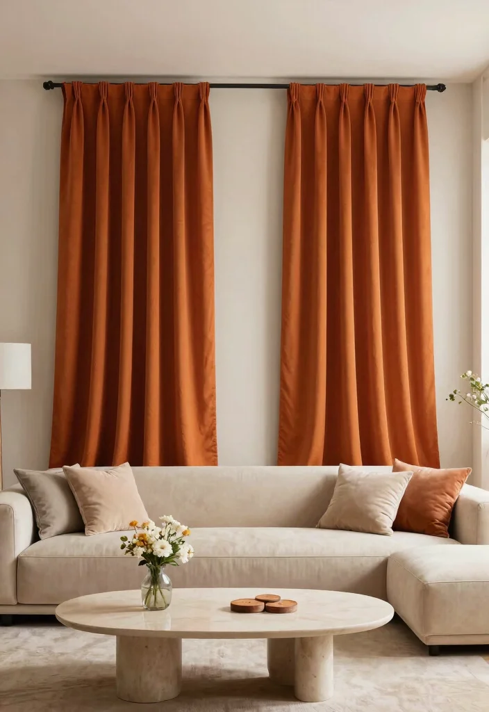 14 Burnt Orange Curtains That Warm Up Neutral Rooms Instantly 2 14 Burnt Orange Curtains That Warm Up Neutral Rooms Instantly - 2. Elegant Solid Burnt Orange Drapes 1