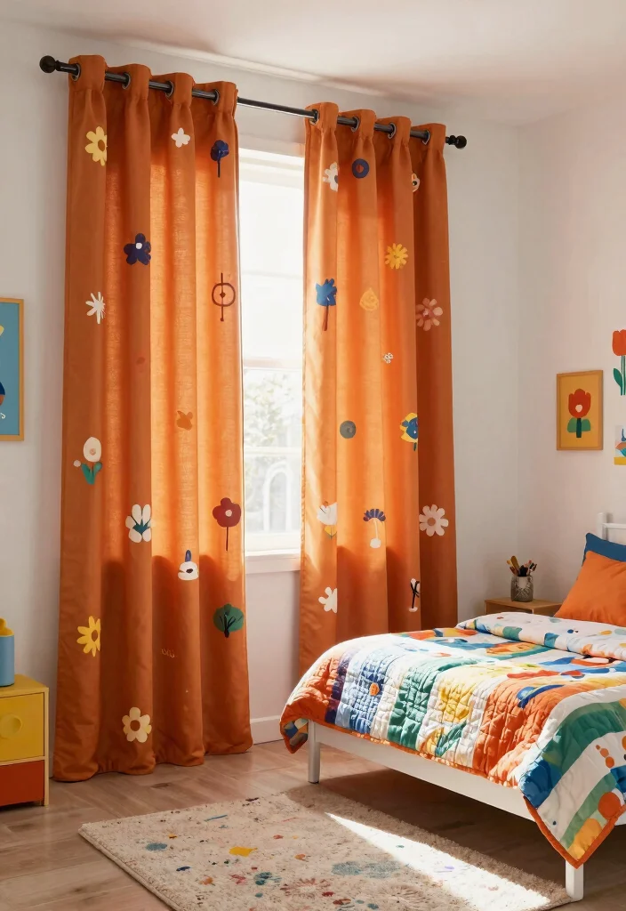 14 Burnt Orange Curtains That Warm Up Neutral Rooms Instantly 3 14 Burnt Orange Curtains That Warm Up Neutral Rooms Instantly - 3. Fun and Playful Patterns 1