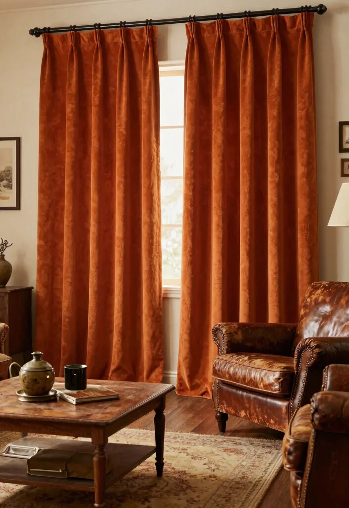 14 Burnt Orange Curtains That Warm Up Neutral Rooms Instantly 5 14 Burnt Orange Curtains That Warm Up Neutral Rooms Instantly - 5. Vintage-Inspired Textures 1