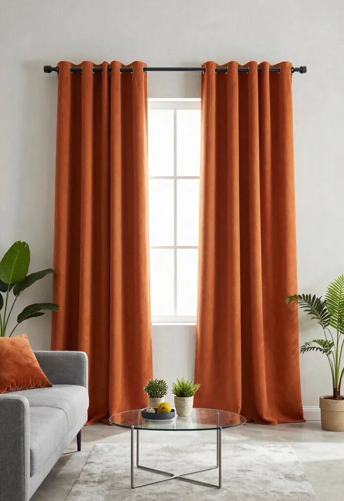 14 Burnt Orange Curtains That Warm Up Neutral Rooms Instantly 6 14 Burnt Orange Curtains That Warm Up Neutral Rooms Instantly - 6. Modern Minimalism 1