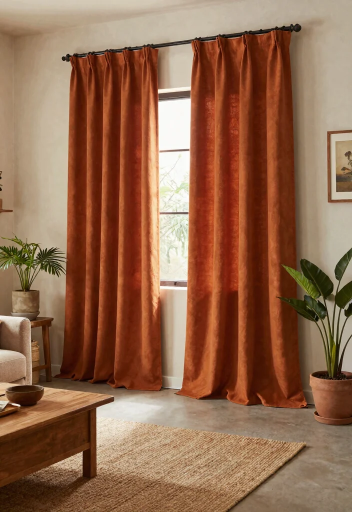 14 Burnt Orange Curtains That Warm Up Neutral Rooms Instantly 7 14 Burnt Orange Curtains That Warm Up Neutral Rooms Instantly - 7. Earthy Tones and Textures 1