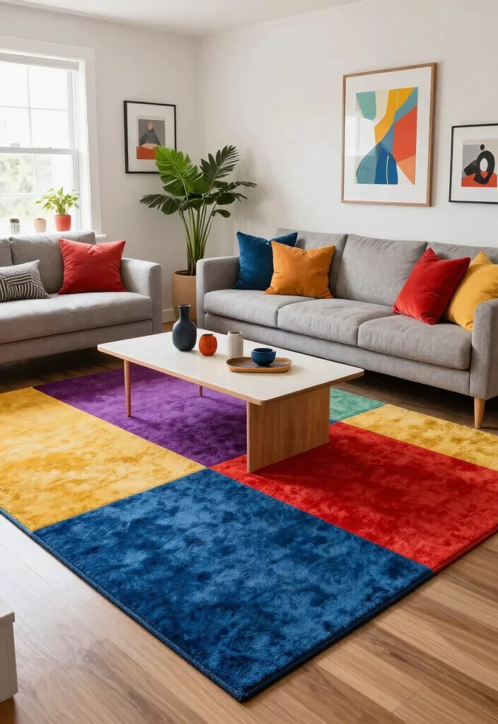 14 Carpet Ideas Living Room Modern Spaces That Hide Stains and Wear - 11. Color-Blocked Carpets 1