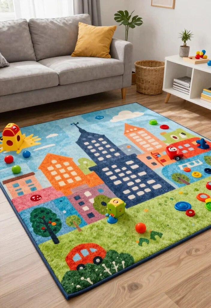 14 Carpet Ideas Living Room Modern Spaces That Hide Stains and Wear - 13. Interactive Play Carpets 1