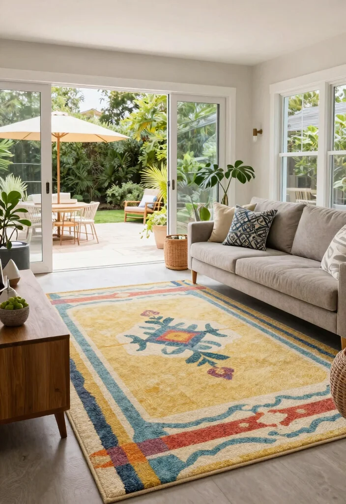 14 Carpet Ideas Living Room Modern Spaces That Hide Stains and Wear - 3. Indoor-Outdoor Carpets 1