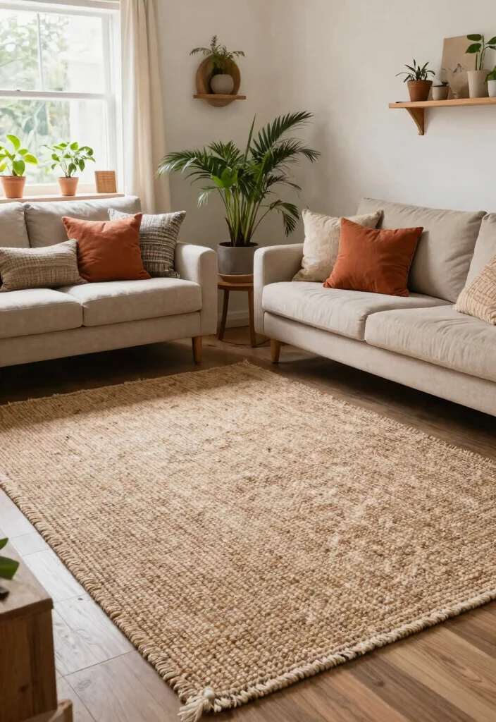 14 Carpet Ideas Living Room Modern Spaces That Hide Stains and Wear - 5. Earthy Natural Fiber Rugs 1
