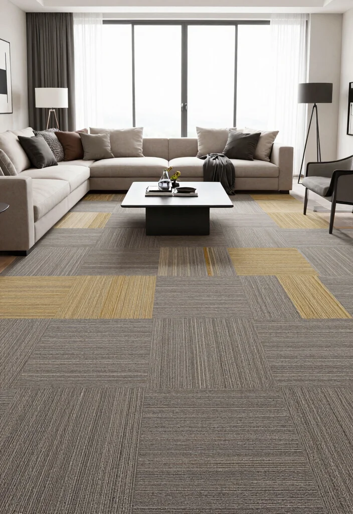 14 Carpet Ideas Living Room Modern Spaces That Hide Stains and Wear - 6. Low-Maintenance Carpet Tiles 1