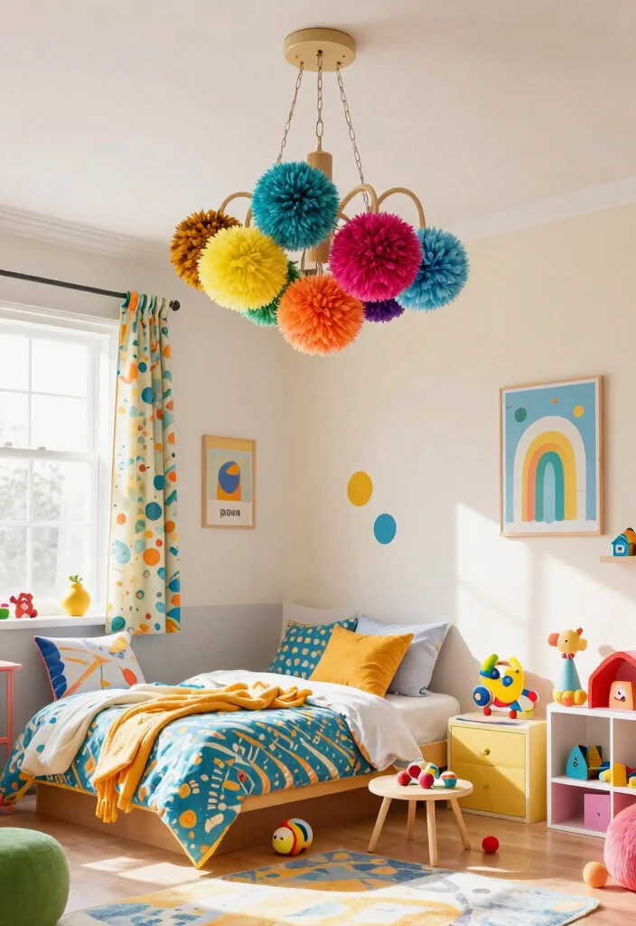 14 Chandelier Lamp Shades That Update an Old Fixture on a Budget - 13. Colorful Pom-Pom Shades 1