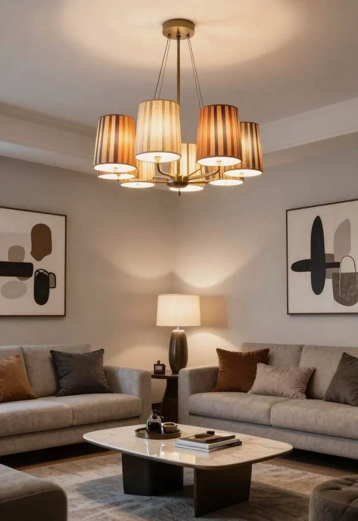 14 Chandelier Lamp Shades That Update an Old Fixture on a Budget - 14. Striped Fabric Shades 1