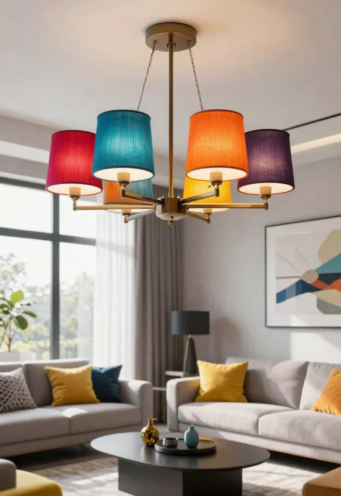 14 Chandelier Lamp Shades That Update an Old Fixture on a Budget - 3. Drum Shades in Bold Colors 1