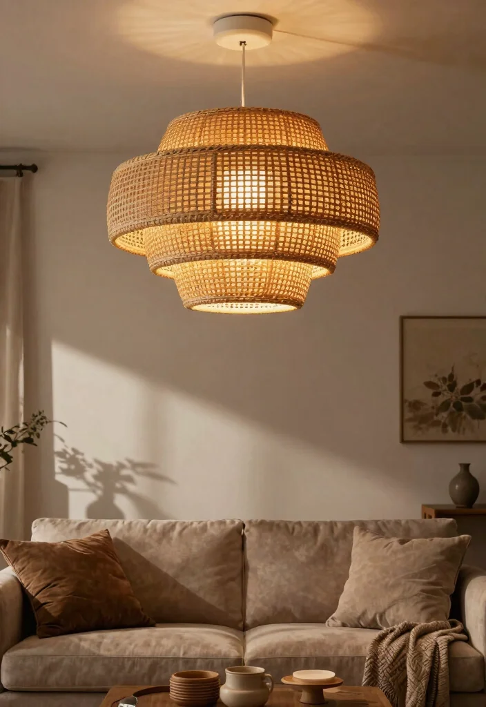 14 Rattan Lamp Shade Ideas That Add Warmth to Cool Rooms 8 14 Rattan Lamp Shade Ideas That Add Warmth to Cool Rooms - 8. Layered Rattan Shades 1