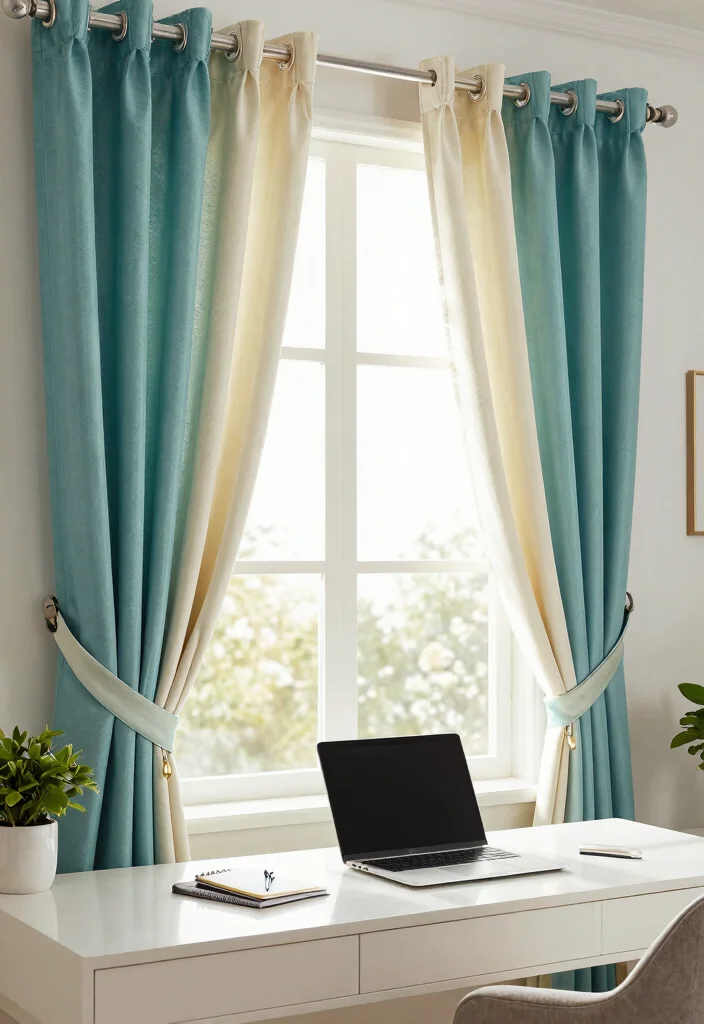 15 Home Office Curtains That Block Glare Without Killing Natural Light 12 15 Home Office Curtains That Block Glare Without Killing Natural Light - 12. Two-tone Curtains 1