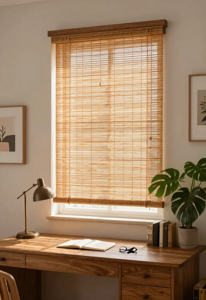 15 Home Office Curtains That Block Glare Without Killing Natural Light 2 15 Home Office Curtains That Block Glare Without Killing Natural Light - 2. Bamboo Shades 1