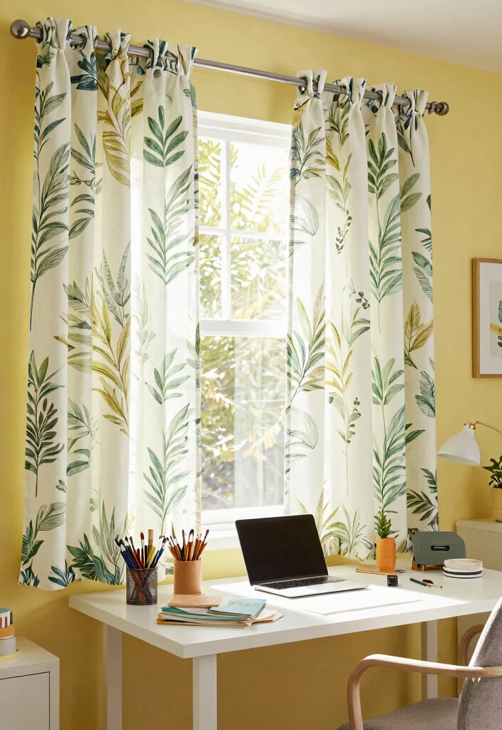 15 Home Office Curtains That Block Glare Without Killing Natural Light 6 15 Home Office Curtains That Block Glare Without Killing Natural Light - 6. Printed Cotton Curtains 1