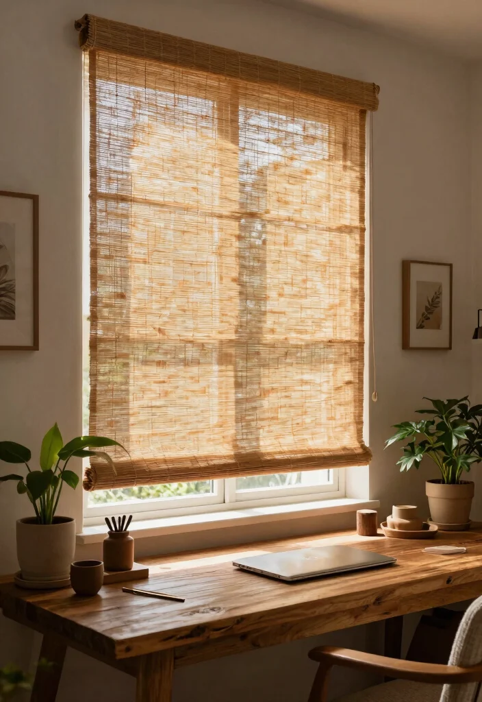 15 Home Office Curtains That Block Glare Without Killing Natural Light 8 15 Home Office Curtains That Block Glare Without Killing Natural Light - 8. Woven Wood Shades 1