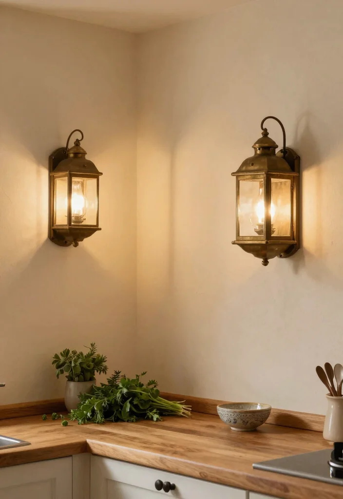 15 Kitchen Wall Lamp Ideas That Free Up Counter Space - 2. Vintage-Inspired Wall Lanterns 1