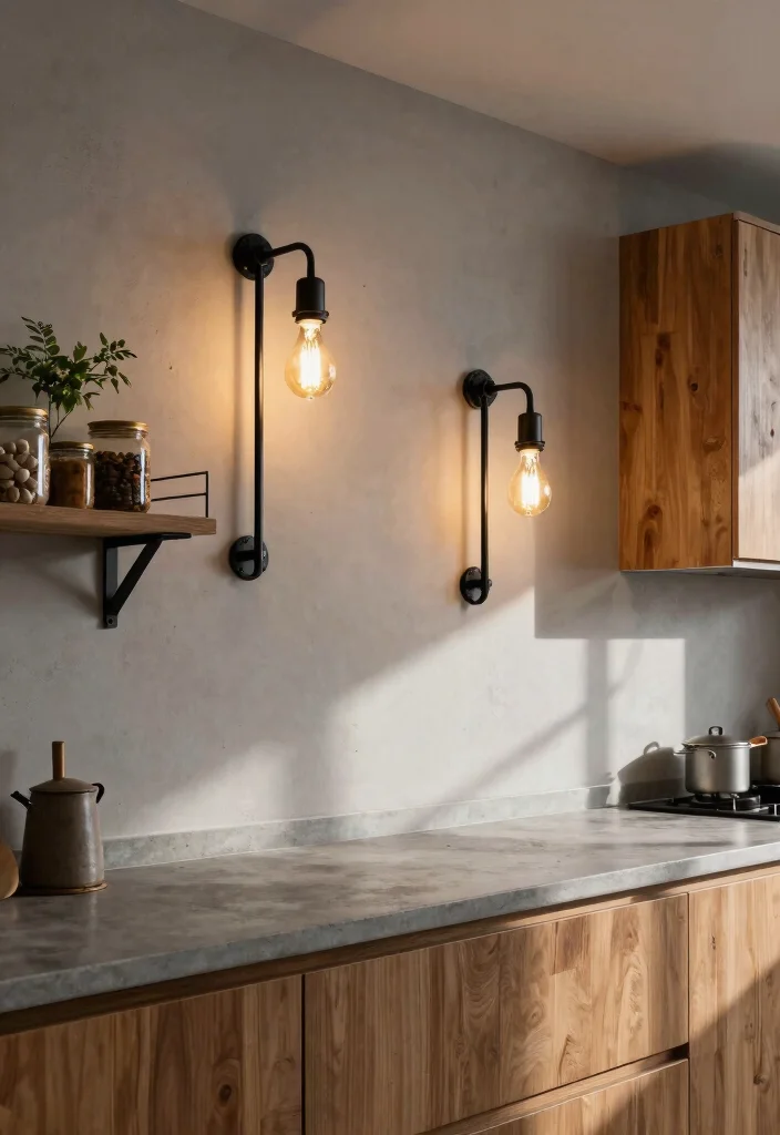 15 Kitchen Wall Lamp Ideas That Free Up Counter Space - 3. Industrial-Style Wall Fixtures 1