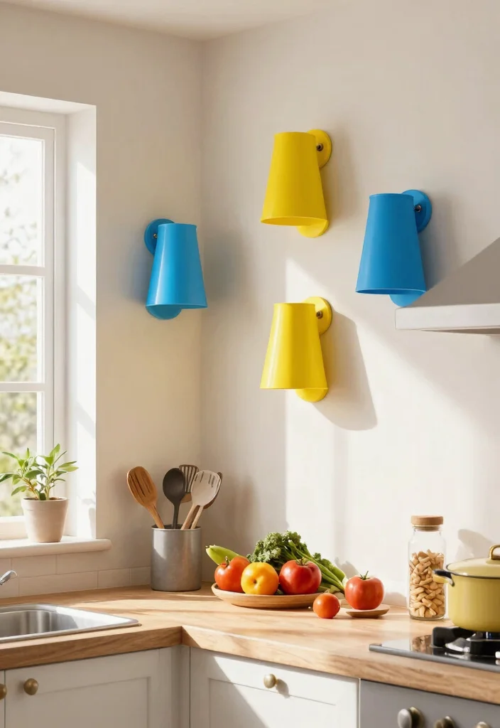 15 Kitchen Wall Lamp Ideas That Free Up Counter Space - 6. Colorful Wall Sconces 1