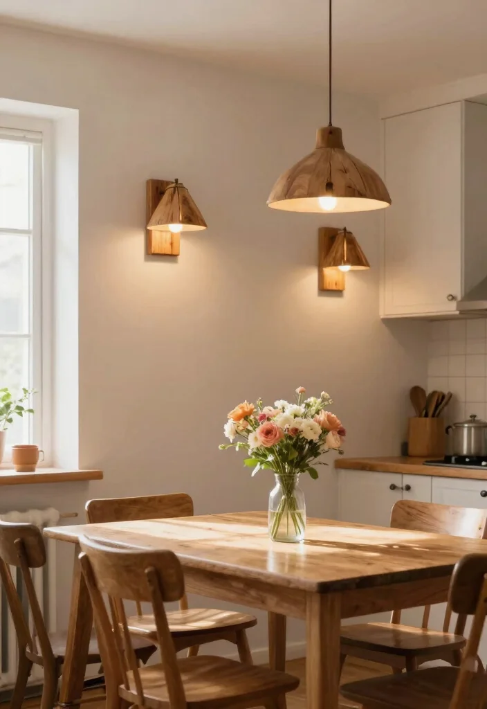 15 Kitchen Wall Lamp Ideas That Free Up Counter Space - 7. Rustic Wooden Wall Lamps 1