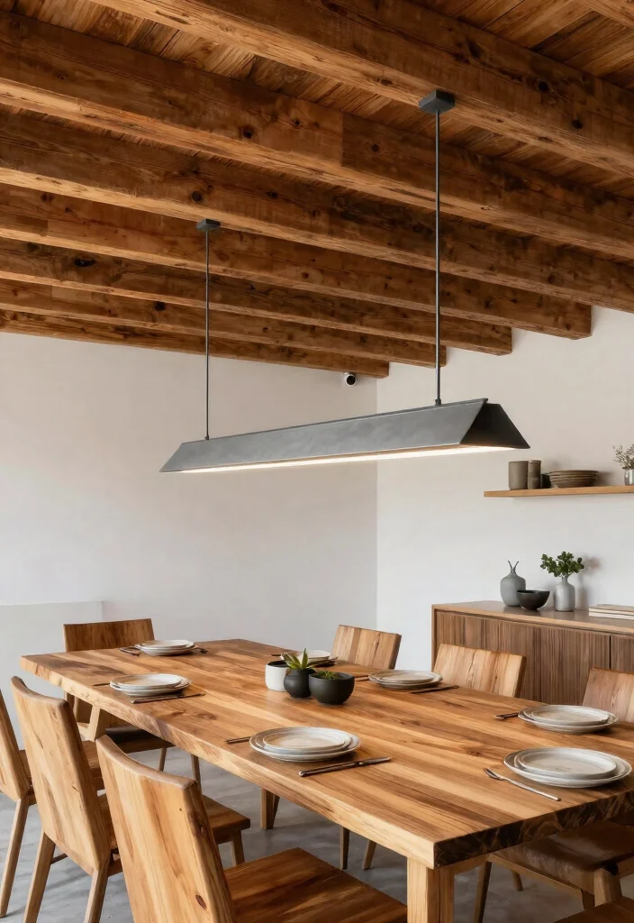 15 Modern Hanging Lamp Ideas for High Ceilings and Open Spaces 2 15 Modern Hanging Lamp Ideas for High Ceilings and Open Spaces - 2. Rustic Wooden Beams with Hanging Fixtures 1