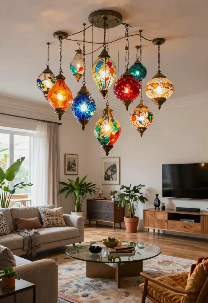 15 Modern Hanging Lamp Ideas for High Ceilings and Open Spaces 6 15 Modern Hanging Lamp Ideas for High Ceilings and Open Spaces - 6. Colorful Glass Art Lamps 1