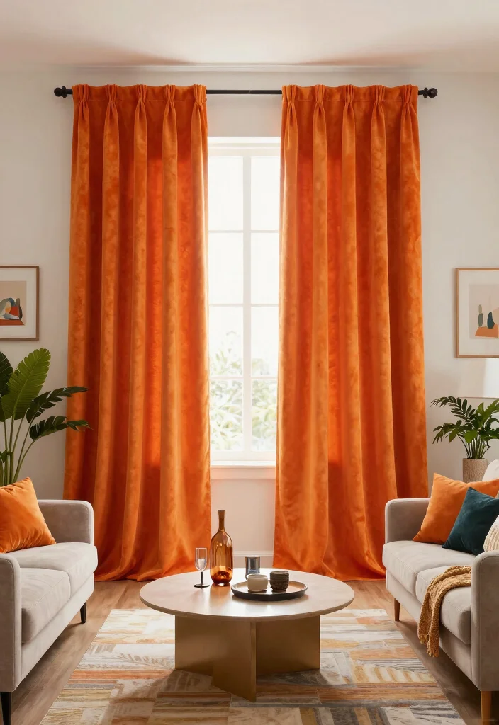 15 Velvet Living Room Curtains That Block Drafts and Noise - 10. Vibrant Orange 1