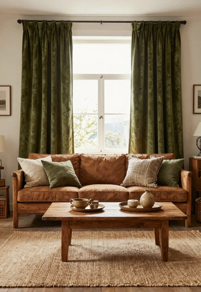 15 Velvet Living Room Curtains That Block Drafts and Noise - 12. Rustic Olive Green 1