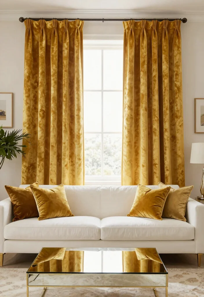 15 Velvet Living Room Curtains That Block Drafts and Noise - 13. Goldenrod Glam 1