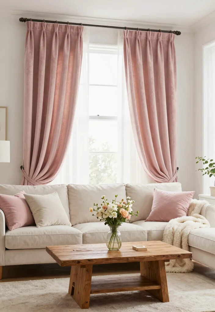 15 Velvet Living Room Curtains That Block Drafts and Noise - 3. Soft Blush Charm 1