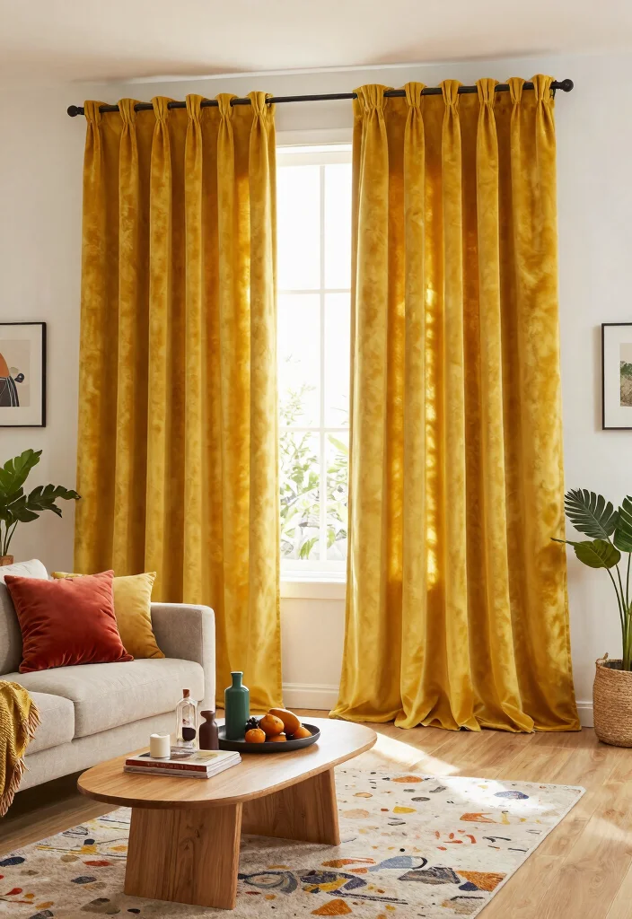 15 Velvet Living Room Curtains That Block Drafts and Noise - 5. Charismatic Mustard 1