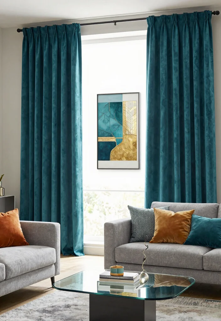 15 Velvet Living Room Curtains That Block Drafts and Noise - 7. Elegant Teal 1