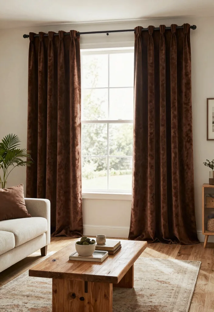 15 Velvet Living Room Curtains That Block Drafts and Noise - 8. Cozy Chocolate Brown 1