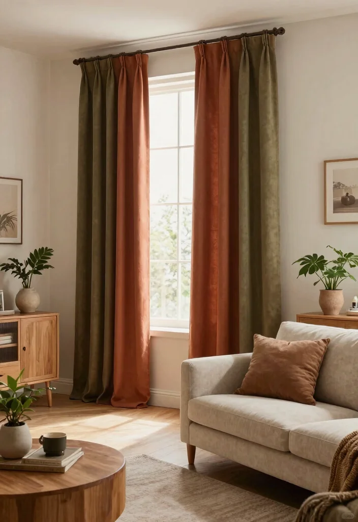 15 Vintage Curtains Living Room Setups That Don't Look Dated - 11. Earthy Tones for a Grounded Feel 1
