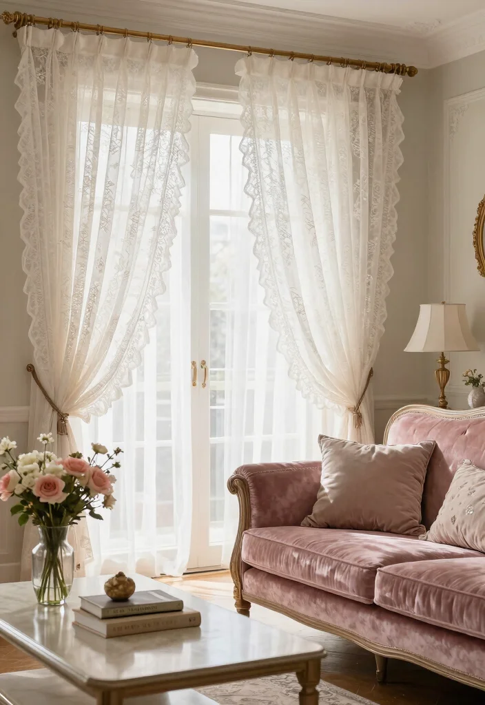15 Vintage Curtains Living Room Setups That Don't Look Dated - 12. The Elegance of Lace Curtains 1