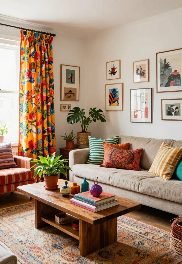 15 Vintage Curtains Living Room Setups That Don't Look Dated - 3. Mixing Patterns for an Eclectic Feel 1