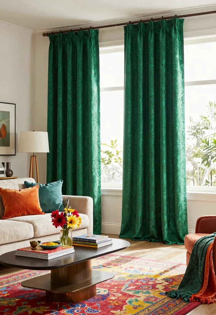 15 Vintage Curtains Living Room Setups That Don't Look Dated - 5. Bold Color Choices to Make a Statement 1