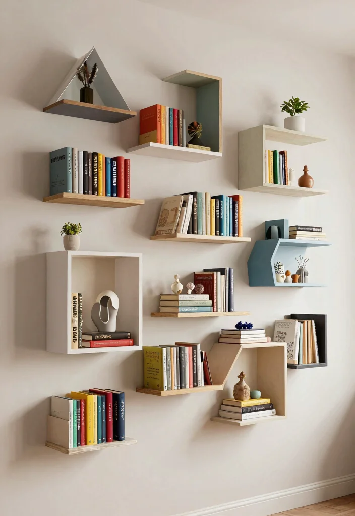 18 Floating Shelf Ideas That Hold Heavy Books Without Sagging 10 18 Floating Shelf Ideas That Hold Heavy Books Without Sagging - 10. Geometric Shelving Designs 1