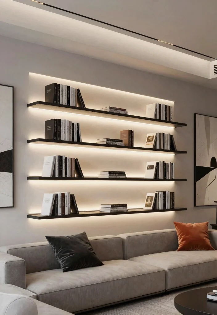 18 Floating Shelf Ideas That Hold Heavy Books Without Sagging 4 18 Floating Shelf Ideas That Hold Heavy Books Without Sagging - 4. Floating Shelves with Built-in Lighting 1
